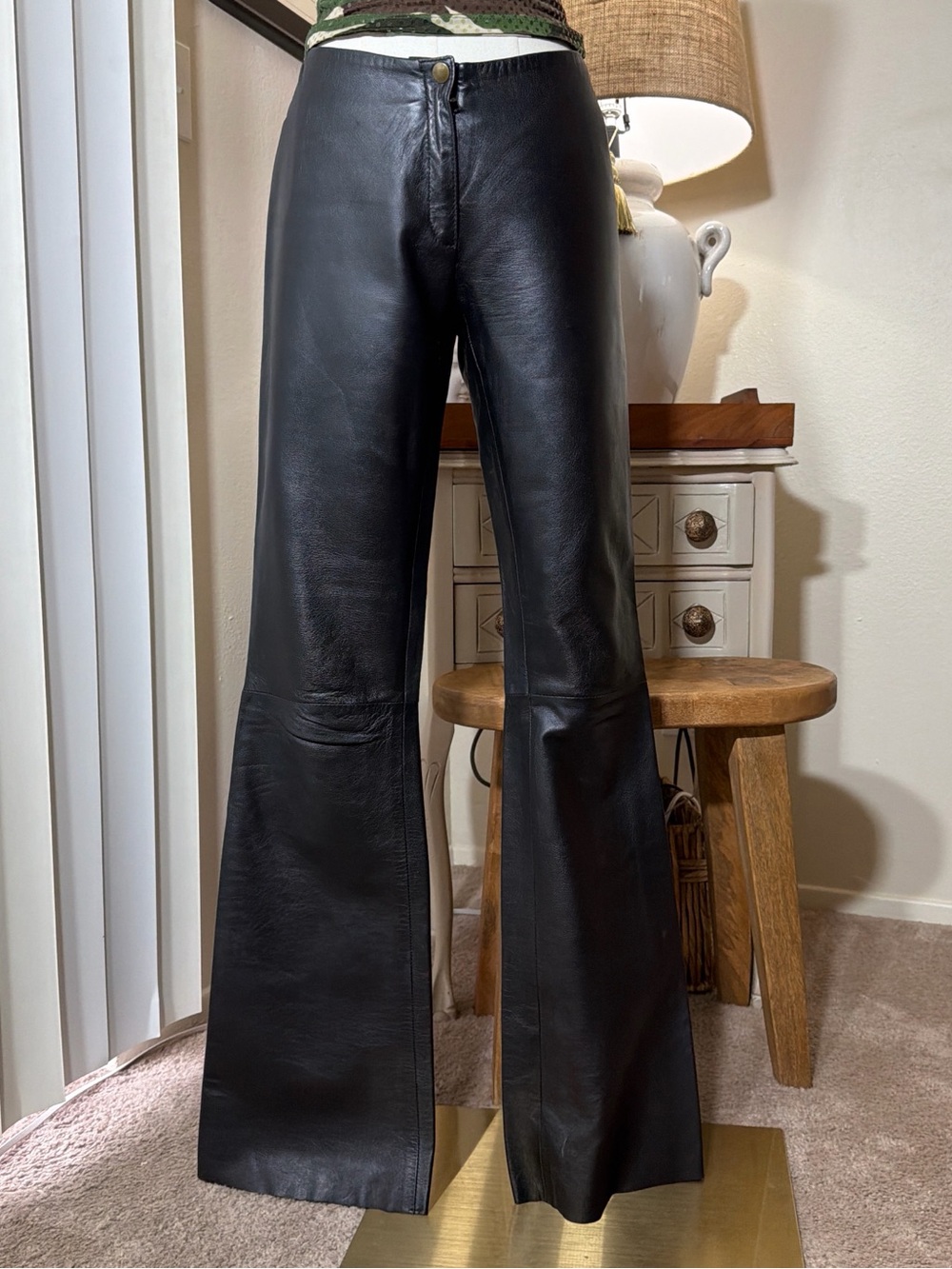 Vintage Black Leather Flare Pants